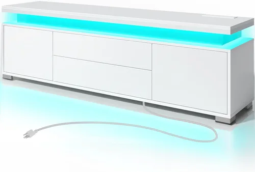 Rolanstar Soporte de TV con luces LED y toma de corriente, centro de entretenimiento moderno para televisores de 32/43/50/55/65 pulgadas, mesa,