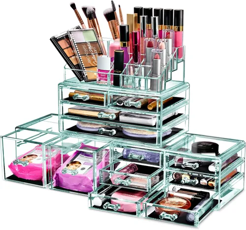 Miniatura 13 de Sorbus Organizador Grande de Maquillaje - Organizador Transparente y Apilable de Joyería y Maquillaje para Tocador, Almacenamiento de Baño, Cajonera