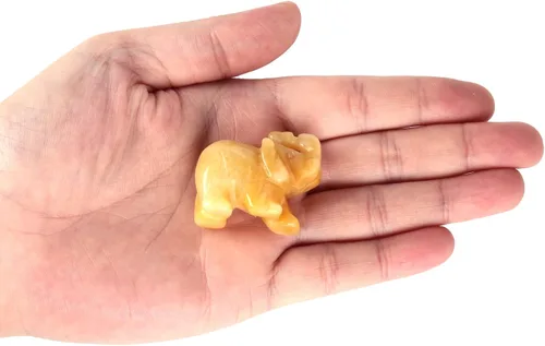 Miniatura 3 de Pequeña estatua de cristal de elefante tallada a mano, decoración de escultura de animal guardián de oficina en casa, 1.5 pulgadas, jade amarillo