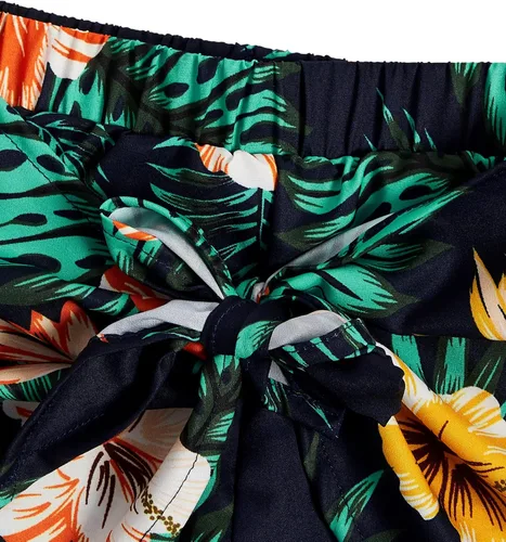 Miniatura 5 de OYOANGLE Conjunto de 2 piezas de verano para niña con parte delantera torcida y pantalones cortos con cinturón floral