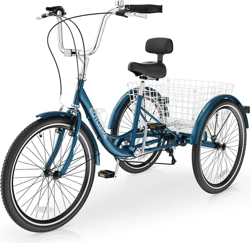 Miniatura 13 de Slsy Triciclo para adultos de 7 velocidades, 20/24/26 pulgadas, bicicleta de 3 ruedas para adultos con cesta de compras grande, capacidad de 350