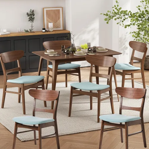 Miniatura 16 de Dining Chairs Set of 2, Mid Century Modern Dining Chairs with Curved Backrest and Wood Legs, Walnut Finished Frame Upholstered Dining Room Chairs
