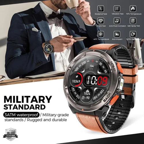 Miniatura 5 de EIGIIS KE5 Military Smart Watch for Men with Flashlight SOS 3ATM Waterproof Watch 530mAh Big Battery 1.45" Rugged Tactical Smartwatch with Compass