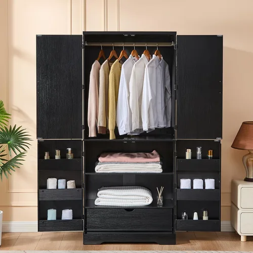 Miniatura 3 de LIDYUK Armario Armoire - Armario de almacenamiento de 72 pulgadas de alto con barra para colgar, estantes y cajón, armario independiente con puerta