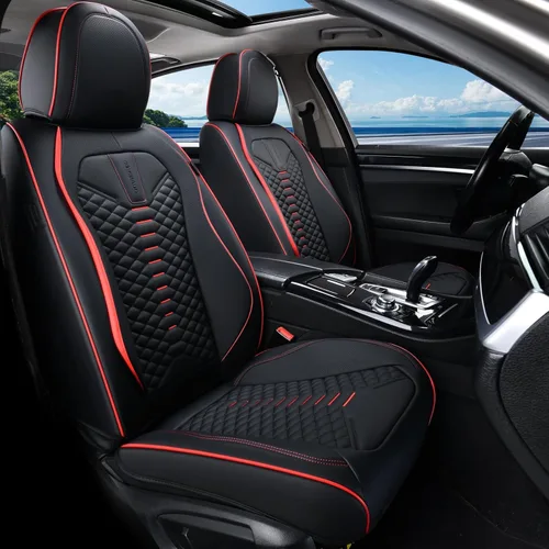 Miniatura 25 de Coverado Fundas de asiento delantero, 2 piezas de fundas de asiento universales para automóviles, de piel de napa transpirable, impermeable, Beige