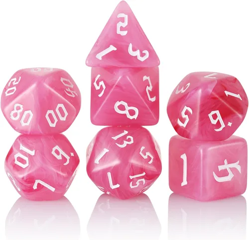 Miniatura 9 de DND - Dados transparentes rosas con purpurina que cambia de color para juego de mesa de Calabozos y Dragones, D&D, MTG, juego de dados Pathfinder