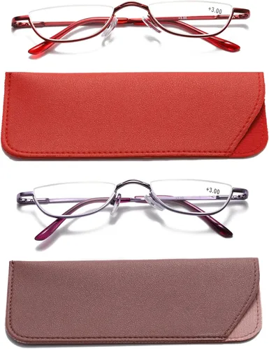 Miniatura 14 de Viseng Gafas de lectura de medio marco para mujer y hombre, lentes de media luna delgadas, lectores de metal con montura semi desmontable +1.0