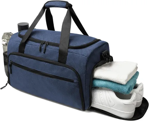 Miniatura 13 de Bolsa de gimnasio para hombres y mujeres, pequeña bolsa deportiva con bolsillo húmedo y compartimento para zapatos, bolsa de lona resistente al agua