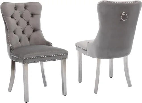 Miniatura 58 de LKTART Juego de 2 sillas de comedor de terciopelo, sillas de comedor copetudas con ribete de anillo de clavo, silla de comedor tapizada con patas