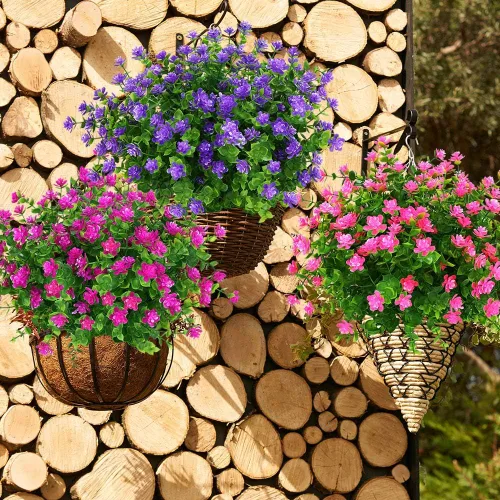 Miniatura 5 de Flores artificiales, plantas falsas al aire libre resistentes a los rayos UV, arbustos de boj de plástico sintético, 4 paquetes, para interiores