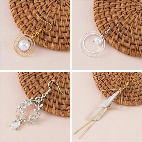Miniatura 3 de PAGOW 96 piezas de aretes de aro para hacer joyas, hipoalergénicos, cuadrados, redondos, plateados, dorados, para manualidades, suministros
