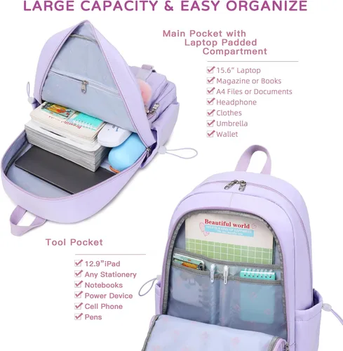 Miniatura 3 de Mochila para laptop de 15.6 pulgadas, mochila escolar para niños, mochila universitaria, mochila de viaje, bolsas grandes para adolescentes, niñas