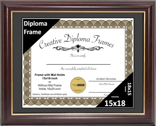 Miniatura 54 de Creative Picture Frames Marco para Diploma de Caoba con Borde Dorado de 12x16 pulgadas con Vidrio y Paspartú Negro y Colgadores de Pared Instalados