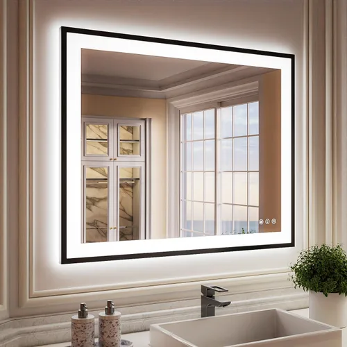 Miniatura 24 de ISKM Espejo LED con marco para baño de 60"x36", espejo de baño LED regulable con luces, antivaho, espejo iluminado frontal y retroiluminado de 3
