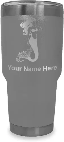 Miniatura 39 de LaserGram Vaso aislado al vacío de 20 onzas, sirena, grabado personalizado incluido (negro)