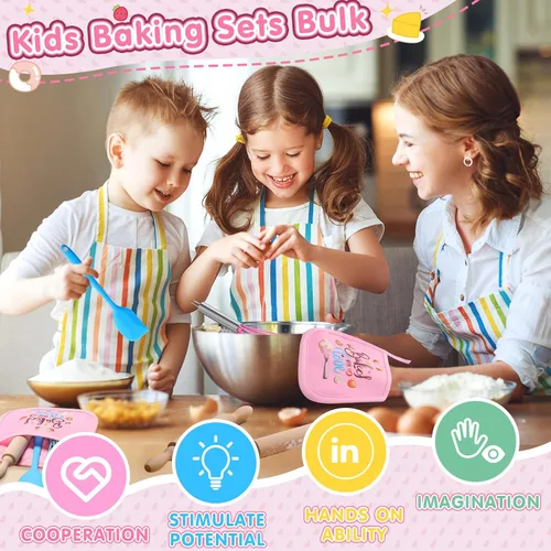 Miniatura 6 de RoundFunny 24 piezas de mini suministros para hornear para niños con utensilios de cocina, soportes para ollas, espátula, rodillo, batidor
