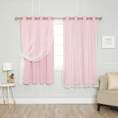 Miniatura 34 de Best Home Fashion Par de cortinas opacas con revestimiento de tul y corte láser, paneles de ventana con ojales plateados para dormitorio, habitación