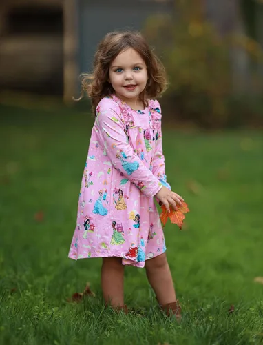 Miniatura 2 de Disney Vestido de princesa Frozen Elsa Minnie Stitch floral para niña pequeña, línea A, manga larga, ropa casual de otoño para niños de 2 a 6 años