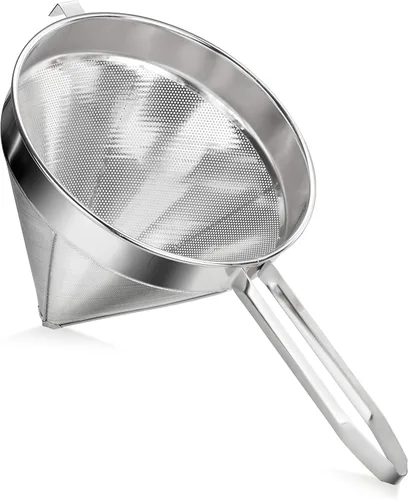 New Star Foodservice 34233 Colador de tapa china de acero inoxidable 18/8, 8 Pulgadas, malla gruesa