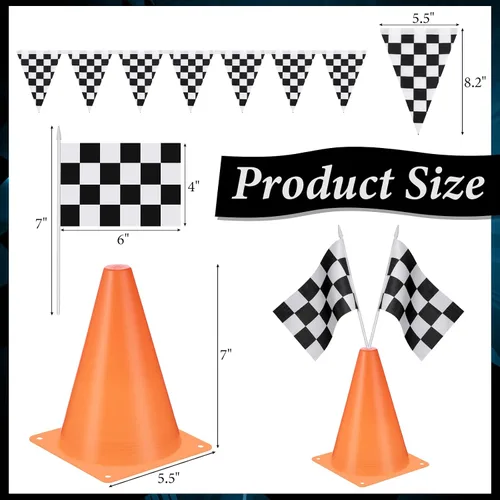 Miniatura 3 de Tegeme 22 piezas de suministros para fiestas de carreras de 54 x 108 pulgadas, mantel de carreras, conos naranjas, decoraciones de fiesta de 9.8