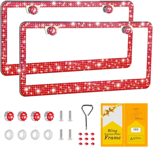 Miniatura 4 de FIISFIIS Paquete de 2 marcos brillantes para placa hechos a mano con purpurina y diamantes de imitación prémium, tapas brillantes y deslumbrantes