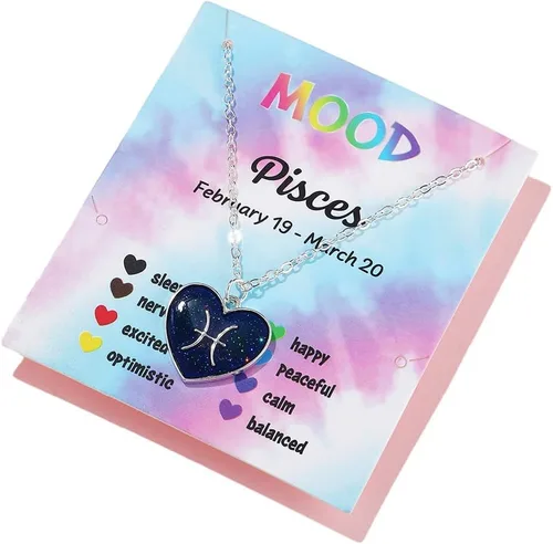 Collar con dije de signo de constelación que cambia de color, con sensor de temperatura del corazón, corazón, melocotón, astrología, horóscopo,