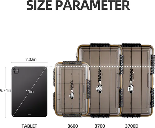 Miniatura 9 de RUNCL Caja de aparejos de pesca, impermeable, hermética, caja de aparejos de bandeja 3600/3700 con separadores ajustables, protección solar, marco 2