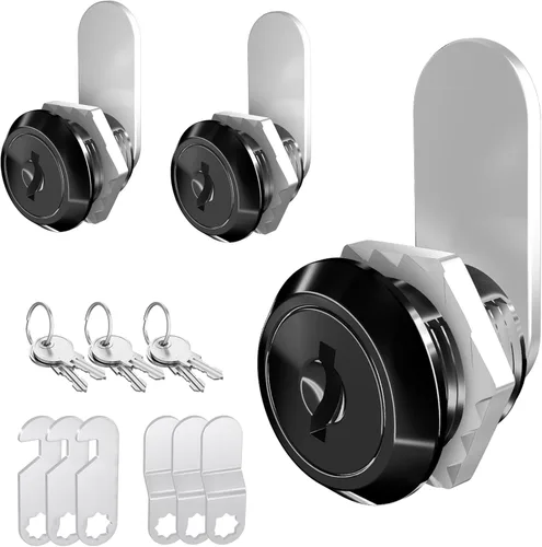 Miniatura 13 de Paquete de 3 cerraduras de gabinete con llaves, cerraduras de cajones de 1-1/8" con llave similar, cerraduras de leva para RV para puerta