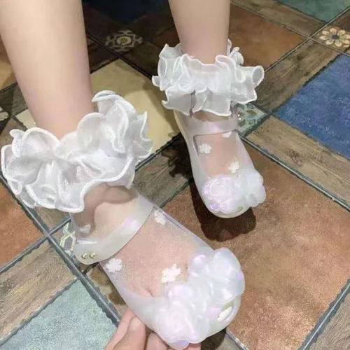 Miniatura 5 de Calcetines de doble volantes para niñas pequeñas, con ribete de encaje, con detalles de encaje, tutú, para niñas pequeñas y grandes