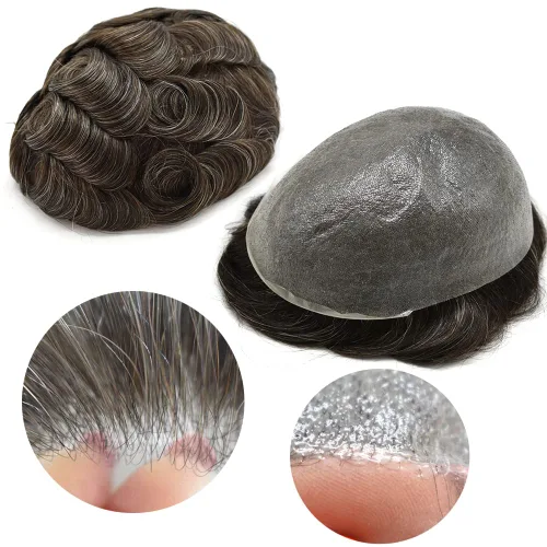 Miniatura 9 de Toupee - Sistema de cabello humano de repuesto para hombre, pieza de cabello humano con bucle en V de poliuretano de 0.002 in, peluca de piel fina