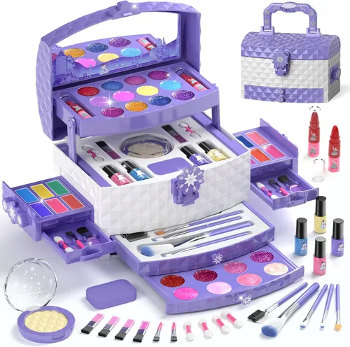Miniatura 8 de Perryhome Juego de maquillaje para niñas, 56 piezas lavables, cosméticos reales no tóxicos, juguetes de Frozen, kit de maquillaje para niñas