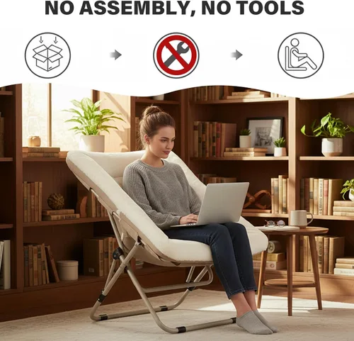 Miniatura 7 de Tiita Silla Cómoda Plegable, Silla de Acento Plegable de Gran Tamaño de Piel Sintética Suave, Silla de Descanso Perezosa para Niños, Adolescentes