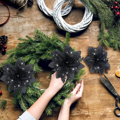 Miniatura 2 de Canlierr 12 piezas flores de Pascua de Navidad de 5.7 pulgadas con purpurina, flores artificiales con clips, adorno de árbol de Navidad para corona