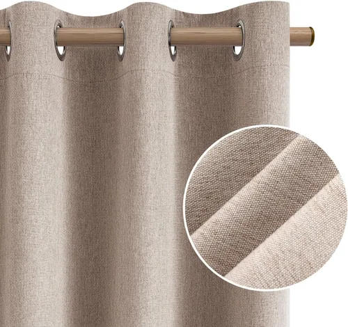 Miniatura 8 de HOMEIDEAS Cortinas 100% opacas beige de 63 pulgadas de largo, mezcla de lino con textura de oscurecimiento, cortinas con aislamiento térmico