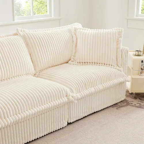 Miniatura 3 de KEIKI Sofá modular de pana de 83 pulgadas, cómodo juego de sofá nube blanco con 2 almohadas, moderno sofá de asiento con cojines profundos y suaves
