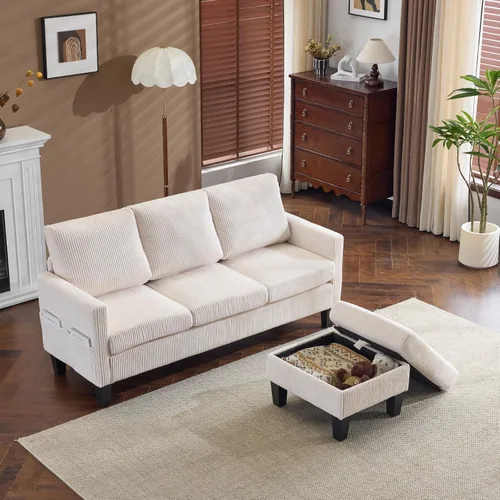 Miniatura 9 de VINGLI Sofá en forma de L de 68.5 pies con otomana de almacenamiento móvil, sofá modular convertible en tela de pana suave, moderno sillón Negro