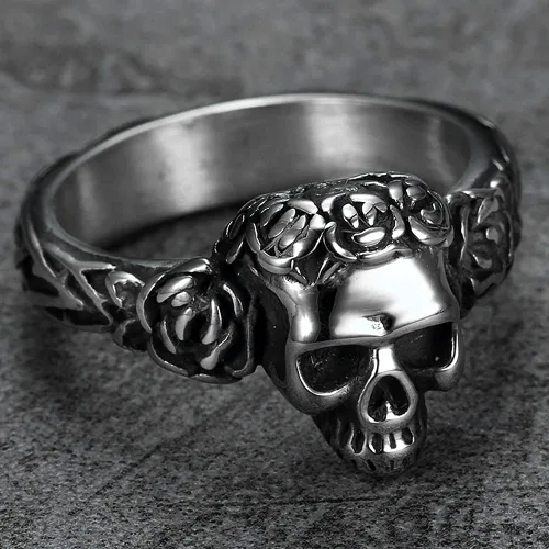 Miniatura 4 de Jude Jewelers Anillo de calavera gótica de acero inoxidable para Halloween, ciclismo, fiesta, cóctel, vampiro, roca, hiphop, vikingo, Metal