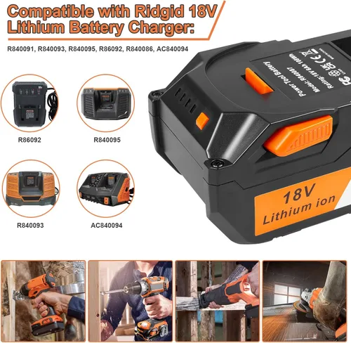 Miniatura 4 de ARyee Batería de repuesto de 18V 6000mAh compatible con taladro RIDGID 18V R840087 R840083 R840086 R840085 R840084 AC840085 AC840086 AC840087P