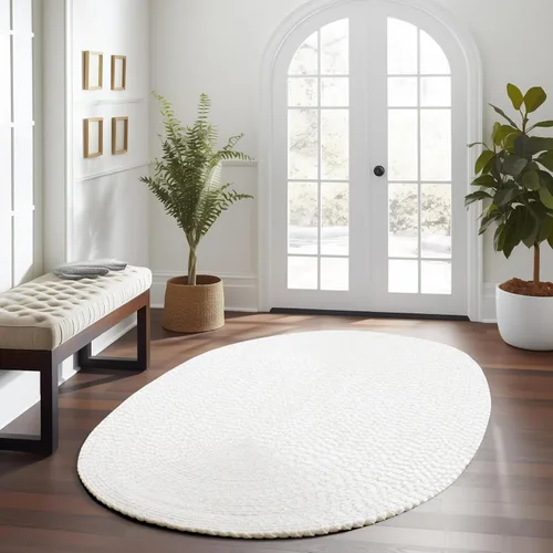 Miniatura 35 de Super Area Rugs Alfombra trenzada beige para cocina de campo, alfombra trenzada duradera para entrada/vestíbulo, ovalada, 3 x 5 pies