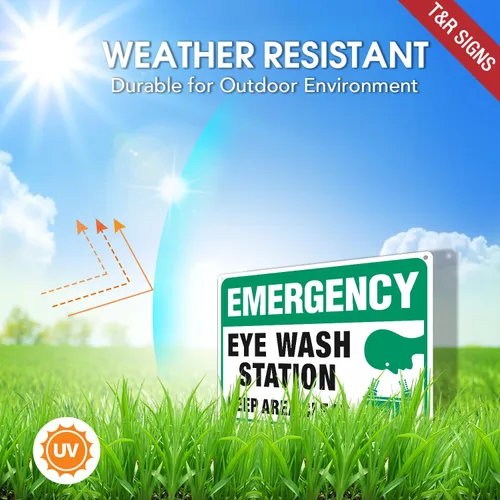 Miniatura 3 de Letrero de emergencia, estación de lavado de ojos, 2 unidades, 10 x 7 pulgadas, libre de óxido, aluminio 040, protección UV, impermeable, resistente