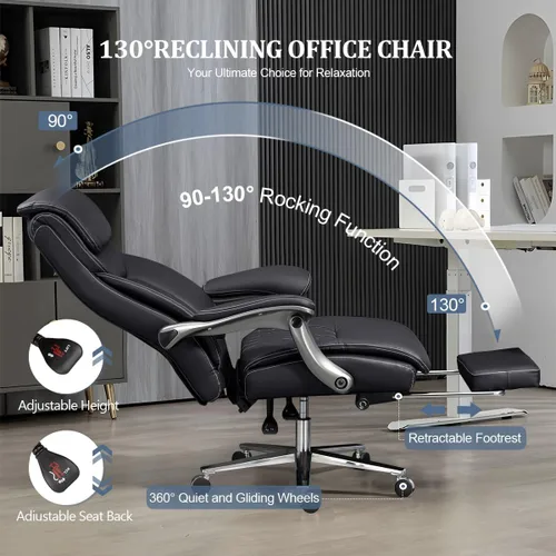Miniatura 3 de Silla de oficina grande y alta, silla de oficina ejecutiva de asiento ancho con soporte lumbar y reposacabezas, silla de escritorio ergonómica