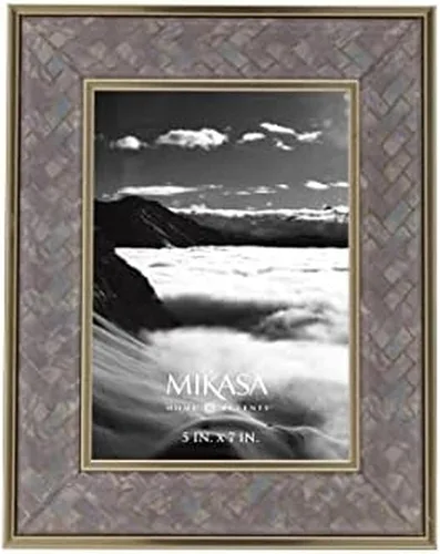 Mikasa Marco de fotos con espejo Chevron, muestra una foto de 5 x 10 pulgadas, caballete trasero para exhibición de mesa, 7.4 x 9.4 pulgadas