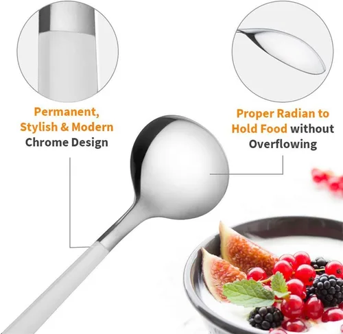 Miniatura 3 de Cucharas de cena de acero inoxidable de 4 piezas con borde redondo, cuchara de mesa cómoda de mango largo de 8 pulgadas, cubiertos pulidos
