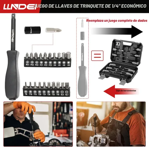 Miniatura 6 de LLNDEI Juego de llaves de impacto de trinquete de 1/4 pulgada de 83 piezas, llave de trinquete de 72T, juego de herramientas mecánicas CR-V