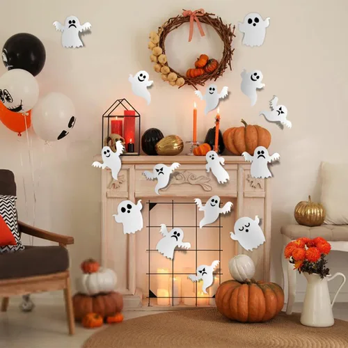 Miniatura 3 de 21 calcomanías de pared de fantasmas blancas pequeñas para decoración de pared de fantasmas extraíbles 3D fantasmas decoraciones de Halloween