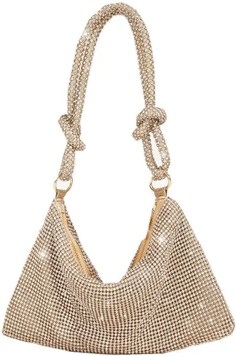 UMREN Bolsos Hobo con diamantes de imitación para mujer, elegante bolso de noche de cristal brillante para fiesta, club, boda
