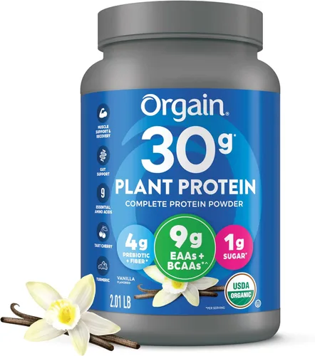 Orgain Orgánico Polvo de Proteína Vegana a Base de Plantas 30g, Vainilla, 9g EAAs + BCAAs, Alta Proteína Vegetal, 4g Prebiótico + Fibra, 1g Azúcar,