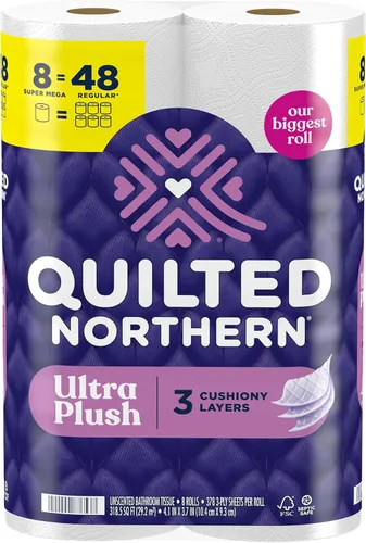 Papel higiénico Quilted Northern Ultra Plush, 8 rollos súper mega = 48 rollos regulares, 3 veces más grueso*, papel tissue suave de 3 capas