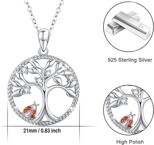 Miniatura 5 de JUSTKIDSTOY Collar con colgante de árbol de la vida, diseño de mariquitaunicorniolama, plata de ley 925, joyería de animales lindos regalos