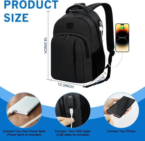 Miniatura 2 de WOLT Mochila para laptop para hombres y mujeres para portátil de 15.6 pulgadas y 17 pulgadas, mochila de viaje aprobada con compartimento para Negro
